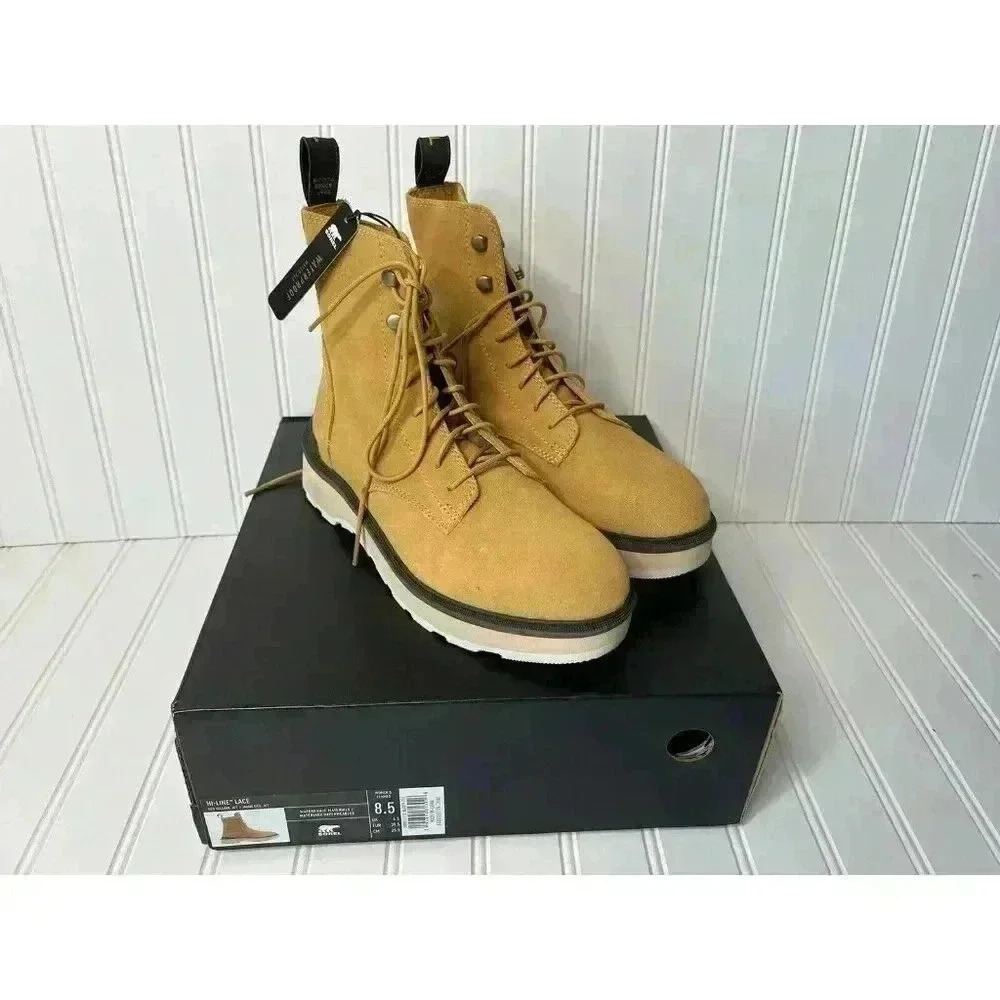 Sorel Hi Line Lace Geo Yellow Jet Waterproof Combat Boots Womens 8.5 NEW 1801